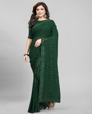 Green Women's Sequins Georgette Fancy Saree