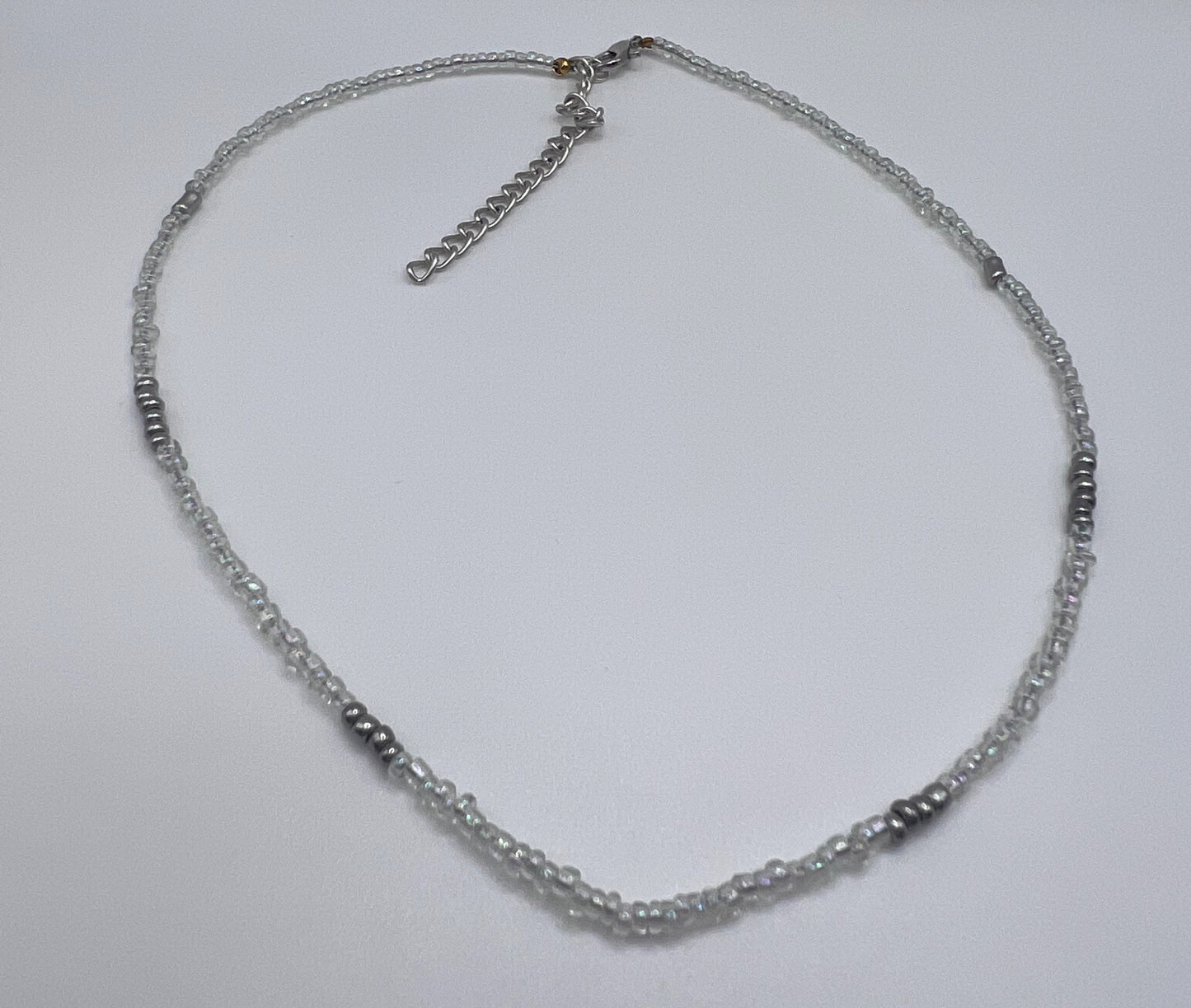 Angelic White and Silver Seed Bead Necklace