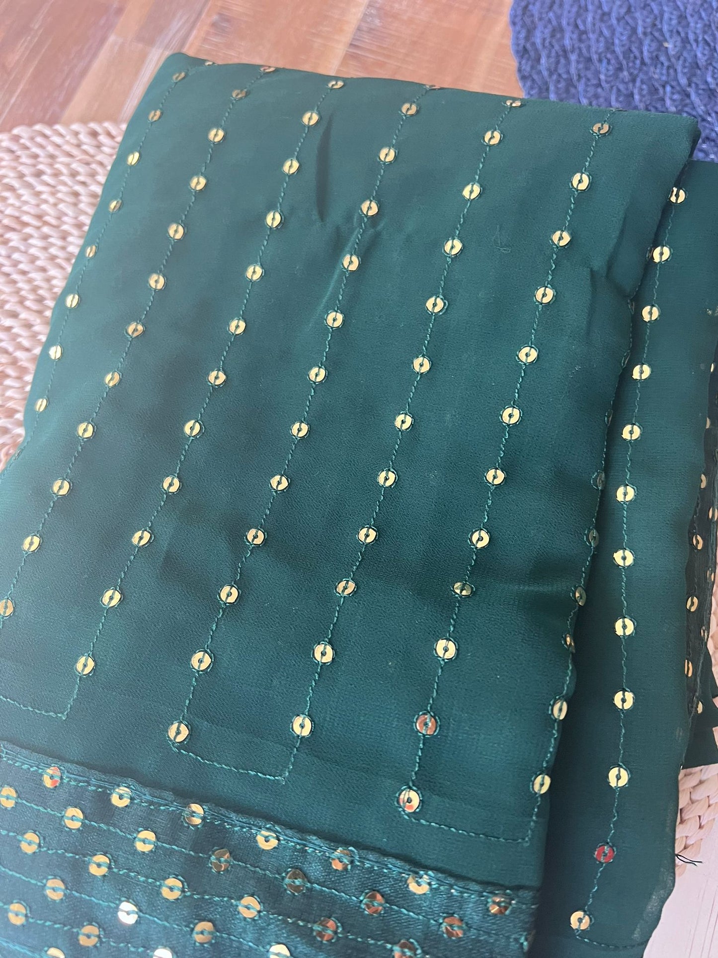 Green Women's Sequins Georgette Fancy Saree