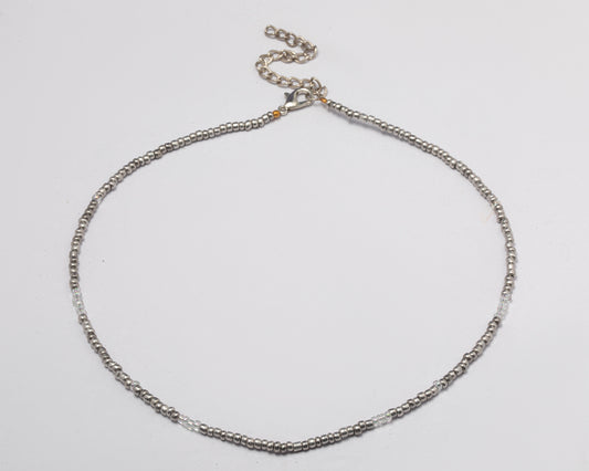 Silver and white Seed Bead Necklace