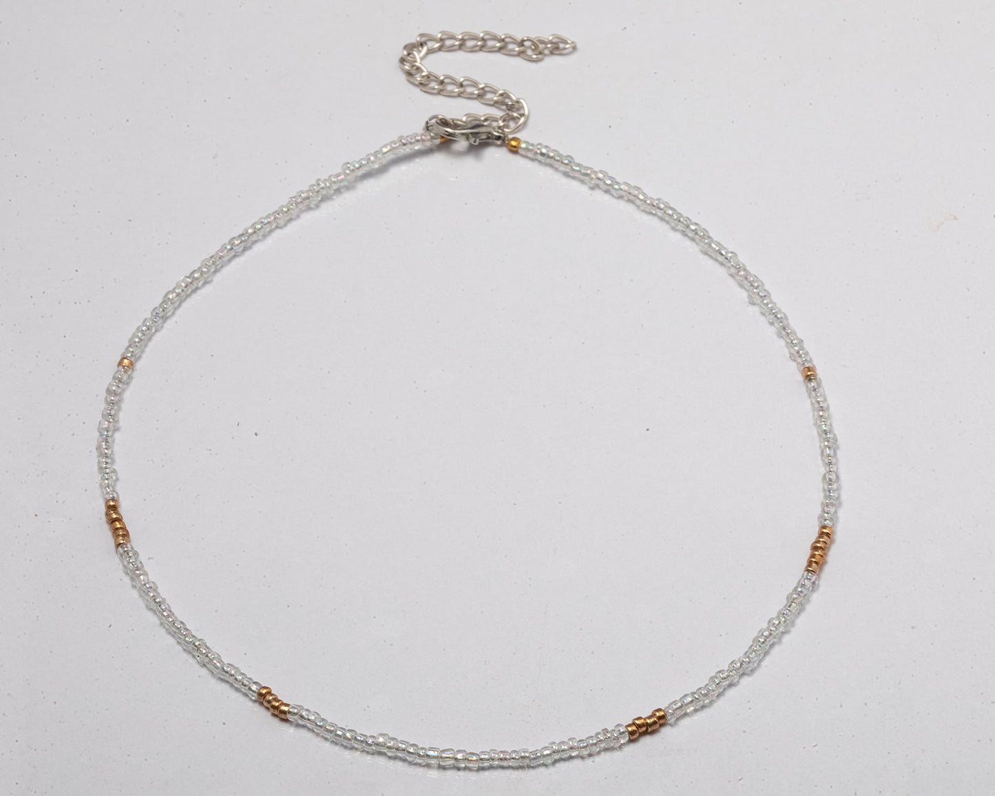 White and Gold Seed Bead Necklace