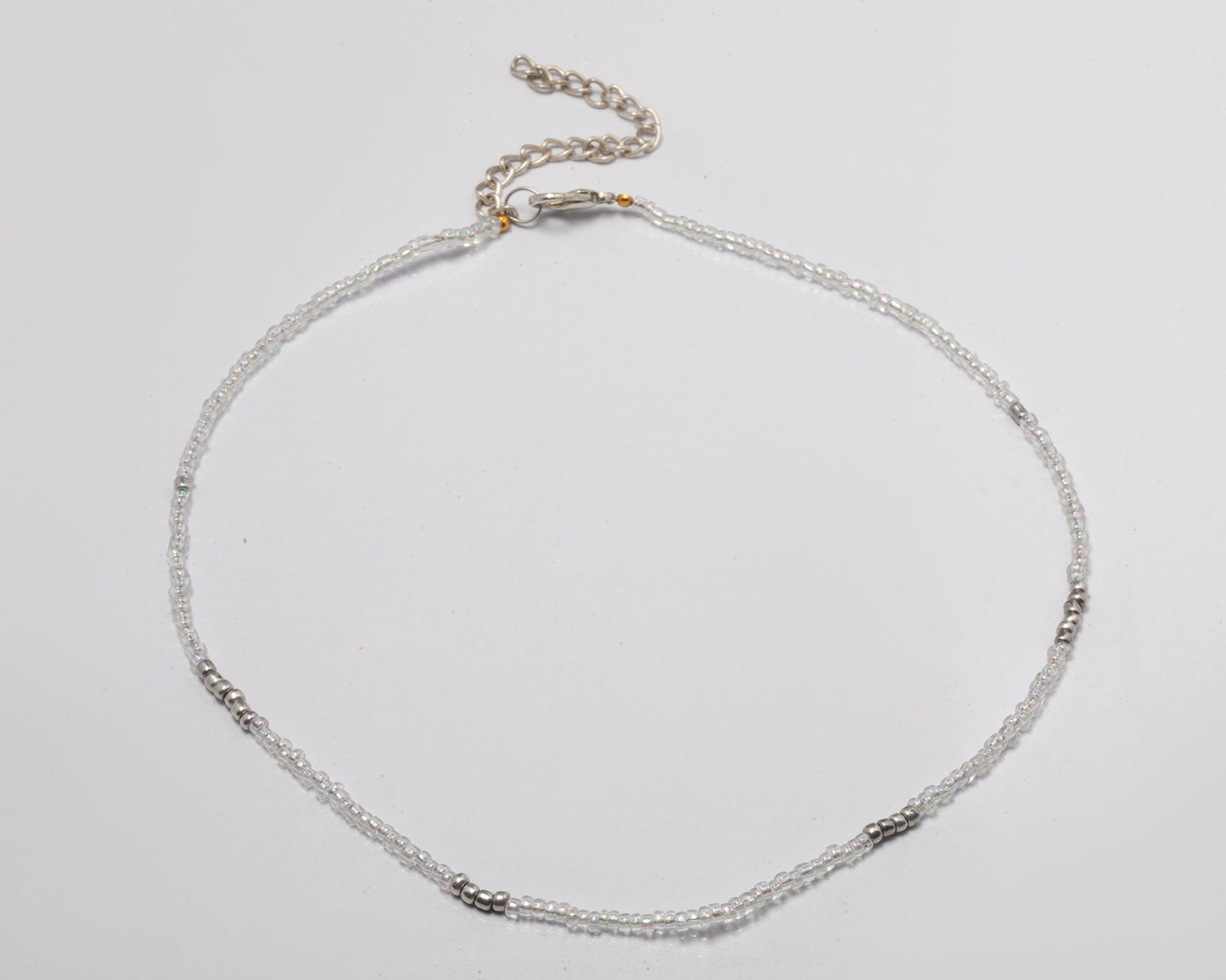 Angelic White and Silver Seed Bead Necklace